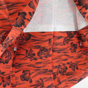 Haori Antique Meisen Flower Pattern Chirke Court Silk Orange Retro Taisho Roman Romance Kimono Studio 93cm