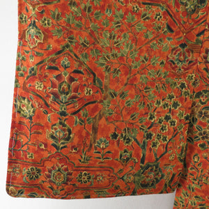 小紋 花唐草文様 袷 広衿 橙色 正絹 カジュアル着物 仕立て上がり 身丈159cm 美品