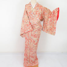 Load image into Gallery viewer, Komon -shaped dyeing house flower pattern lined brown collar pink pink silk casual casual kimono tailor