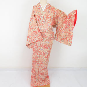 Komon -shaped dyeing house flower pattern lined brown collar pink pink silk casual casual kimono tailor