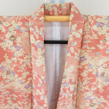 Load image into Gallery viewer, Komon -shaped dyeing house flower pattern lined brown collar pink pink silk casual casual kimono tailor