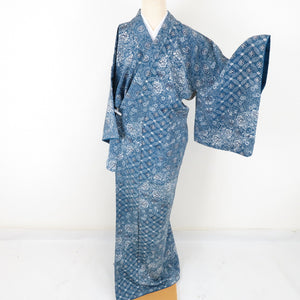 Komon Crepe Flowers Aquarium Public Lined Broad Cover Blue Silk Casual Casual Kimono Tailor