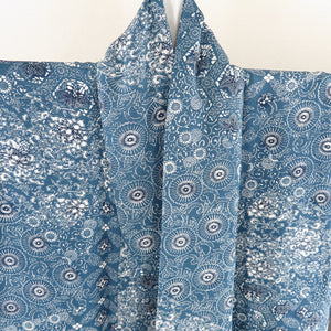 Komon Crepe Flowers Aquarium Public Lined Broad Cover Blue Silk Casual Casual Kimono Tailor