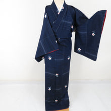 Load image into Gallery viewer, Tsumugi Kimono Original Denjin Tsumugi Tsubaki Popular Popular Bottled Collar Navy Blue Pure Silk Casual Kimono Tailor