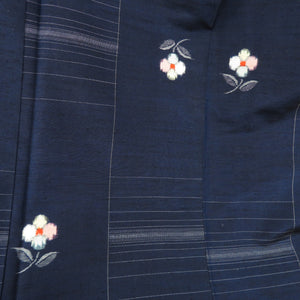 Tsumugi Kimono Original Denjin Tsumugi Tsubaki Popular Popular Bottled Collar Navy Blue Pure Silk Casual Kimono Tailor