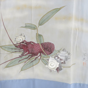 Ise shrimp pattern for pure silk men blue gray lined long undergarment Casual men's kimono body height 135cm beautiful goods