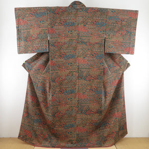 Komonarasa Pure silk brown lined lined wide collar casual Kimono height 160cm