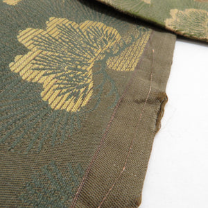 丸帯 アンテーク 緑色 松竹梅に菊文様 絹 金糸 フォーマル 舞台衣装 着物帯 長さ392cm