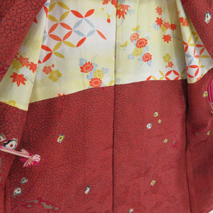 Haori Antique Ice cracked Tsubaki Pattern Pure Court Pure Silk Orange Brown Retro Taisho Roman Romance Kimono 89cm