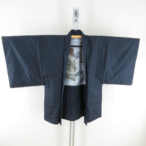Male kimono Tsumugi ensemble turtle shell lined navy blue pure silk male men's tailor -tailored kimono men's casual height 140cm beautiful goods
