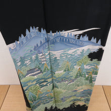 Load image into Gallery viewer, Hon Kaga Yuzen Black Tomesode Tomoe Mountain Wind Pure Silk Pure Silk Lined Lined Liner History Slow Leather Kaga Yuzen Dyeing Formal Tailor Right 155cm