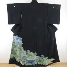 Load image into Gallery viewer, Hon Kaga Yuzen Black Tomesode Tomoe Mountain Wind Pure Silk Pure Silk Lined Lined Liner History Slow Leather Kaga Yuzen Dyeing Formal Tailor Right 155cm