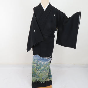 Hon Kaga Yuzen Black Tomesode Tomoe Mountain Wind Pure Silk Pure Silk Lined Lined Liner History Slow Leather Kaga Yuzen Dyeing Formal Tailor Right 155cm