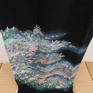 Kaga Yuzen Kuroda Kuroda Kuroda Sea Scenery Pure Silk Pure Lined Wide Collar History Introduction Writer Kaga Yuzen Dyeing Formal Tailor