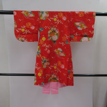 Load image into Gallery viewer, Kimono girl one body kimono red flower pattern bell pattern girl girl height about 77cm beautiful goods