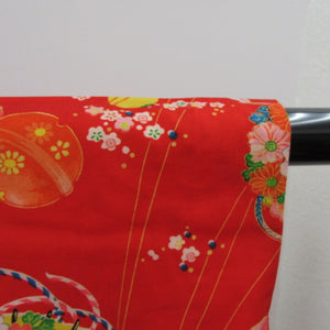 Kimono girl one body kimono red flower pattern bell pattern girl girl length about 77cm beautiful goods
