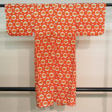 Load image into Gallery viewer, Otherwise Kimono Wool Wool Times Length (from the shoulder) 92.4 cm (2 minutes 2 minutes) Orange Turtleken floral pattern # 1001 used