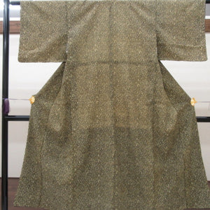 Other kimono wool khaki khaki x ivory point drawing and striped pattern (from the shoulder) 141.3cm (3 shaku 7 inch 2 minutes) Height 136cm #1001 Used