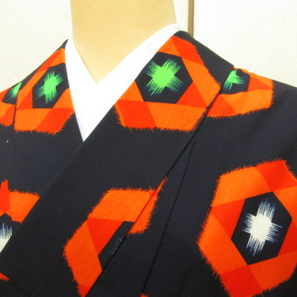 Other kimono difficulties dark blue orange turtle turtle pattern length (from the shoulder) 4 shaku 1 size 4 minutes height 152cm tall Practice