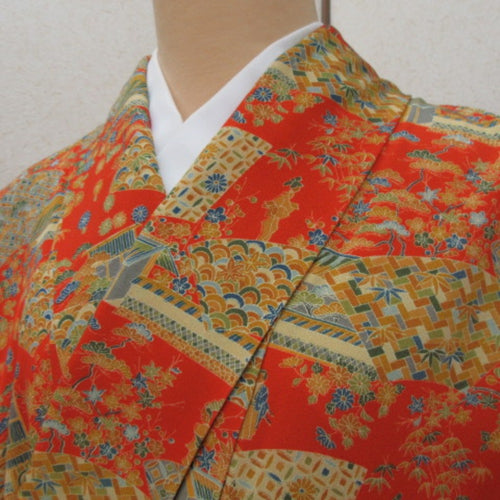 Others Kimono Kimono Kimono Dense Silk Silk Fan Samurai House Land Scenery Wide Collar Light (from the shoulder) 4 Shaku 3 minutes Height about 148㎝ Glamorous dressing Practice #1001 Used