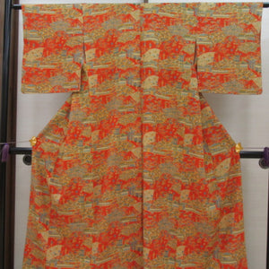 Others Kimono Kimono Kimono Dense Silk Silk Fan Samurai House Land Scenery Wide Collar Light (from the shoulder) 4 Shaku 3 minutes Height about 148㎝ Glamorous dressing Practice #1001 Used
