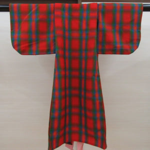 Others Kimono Wool Kimono Status (from the shoulder) 76cm (about 2 shaku) Girls x Green x Blue lattice pattern check Girls Kimono Casual # 1001 [Used]